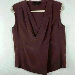 Classiques Entier Silk Blouse Size S Plum Beautiful Sleeveless V-Neck Drapes